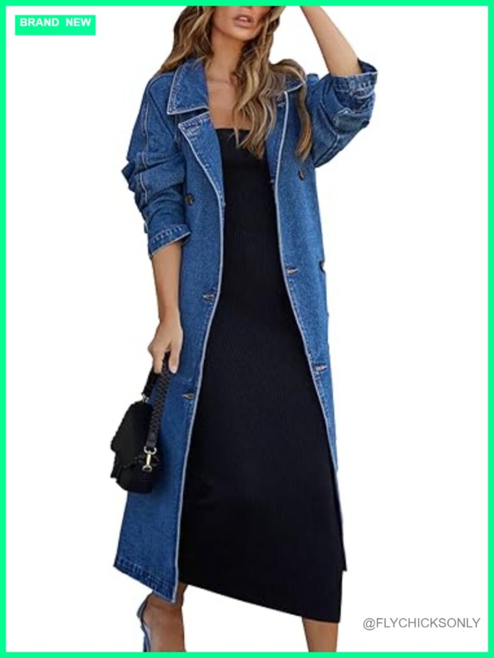 Women's Notched Collar Double Breasted Denim Jacket Trench Coat with Belt